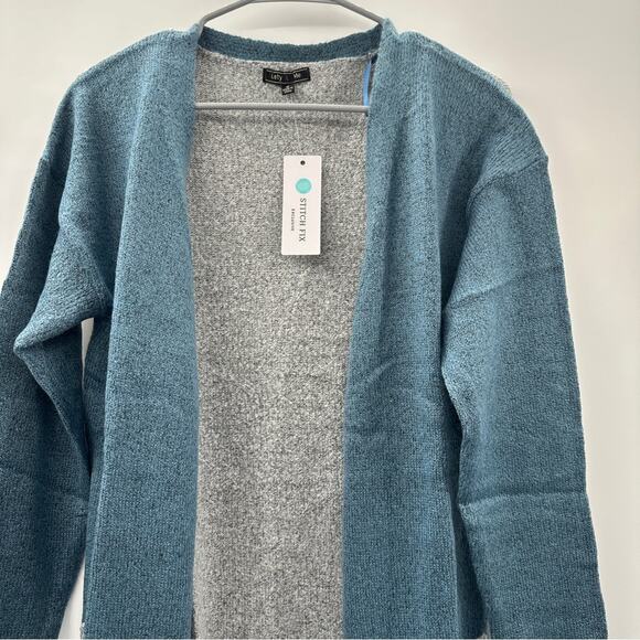 Stitch Fix Lety & Me Blue & Gray Colorblock Open Front 3/4 Sleeve Cardigan Sz M - Picture 2 of 7